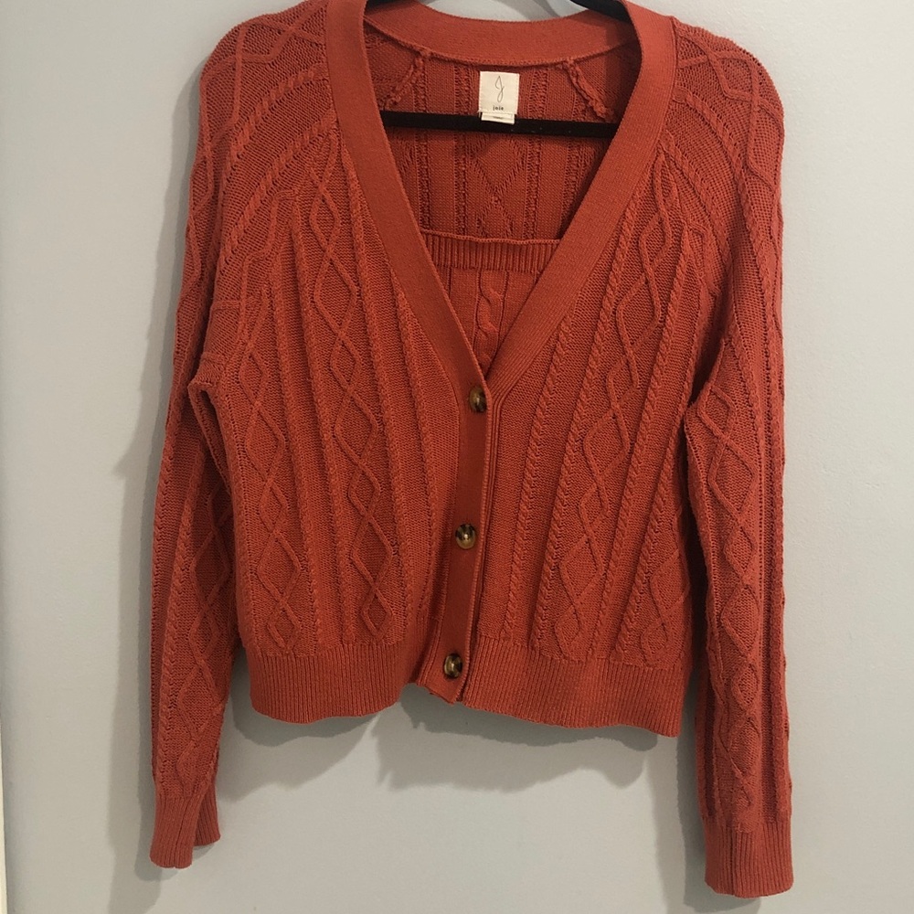 JOIE Burnt Orange Cotton Blend Twin Set Cable Knit Cardigan Sweater & Top Size S